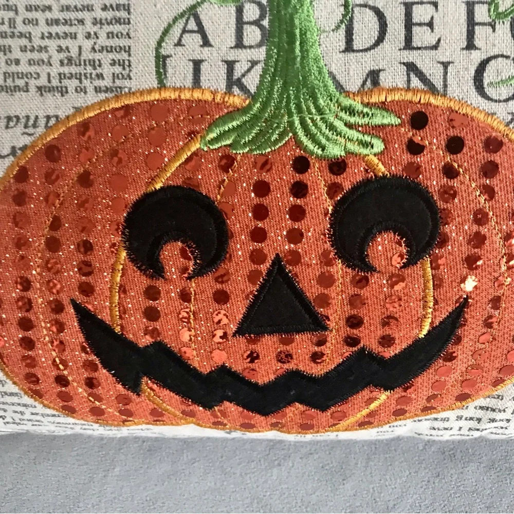 Decorative Pillow with Sequin Pumpkin